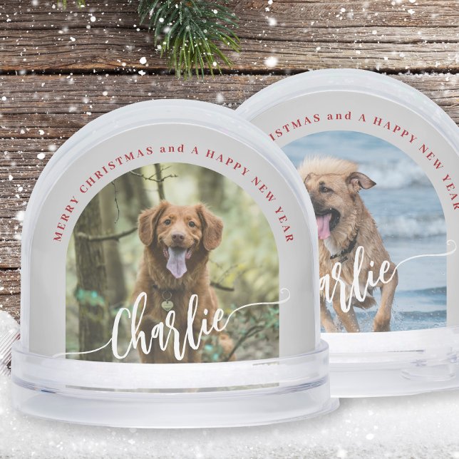 Create your own dog 2 photos Merry Christmas Snowglobe (Creator Uploaded)