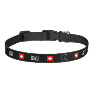 Create your own dogs photo collage Swiss flag Pet Collar