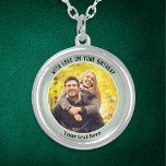 Create Your Own Elegant Birthday Keepsake Photo Silver Plated Necklace<br><div class="desc">Customise this elegant necklace with a favourite photo and your own words, as a birthday gift for someone special. The photo will appear within a light green circle 'frame', with your custom text around the outside. The pretty necklace makes an elegant keepsake gift to wear time and again. To continue,...</div>