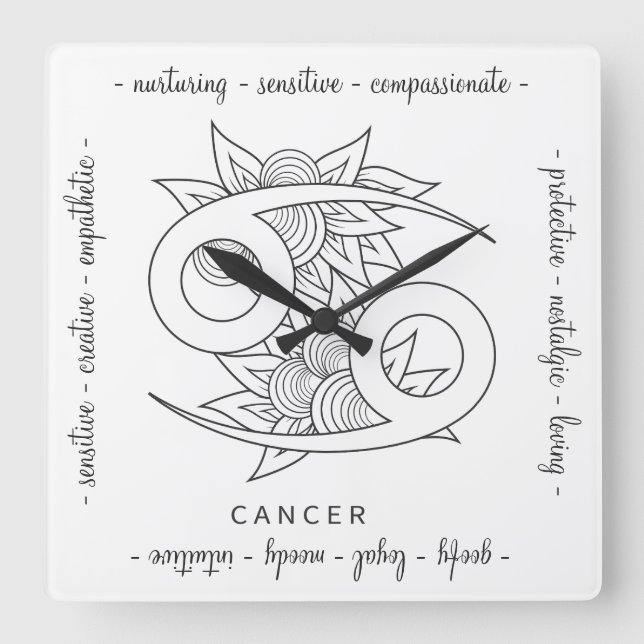 Create Your Own Elegant Black & White Cancer Square Wall Clock (Front)