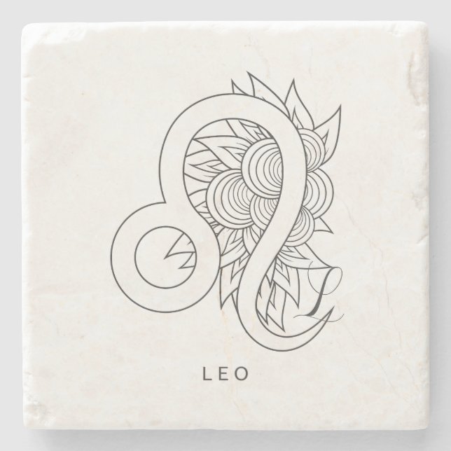 Create Your Own Elegant Black & White Leo Stone Coaster (Front)