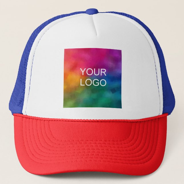 Create Your Own Elegant Blue Red White Modern Trucker Hat (Front)