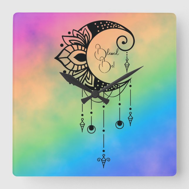 Create Your Own Elegant Boho Moon Silhouette Square Wall Clock (Front)