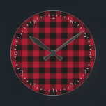 Create Your Own elegant buffalo plaid Hebrew Clock<br><div class="desc">Wall Clock (HEBREW Numerals): Create Your Own buffalo plaid red and black pattern styling - personalised professional branded clock with option to add custom logo / photo and text. Simple way to personalise your business,  create cool gifts for your family & friends for every occasion.</div>