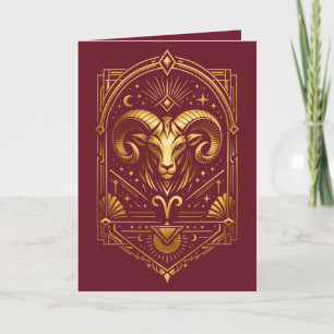 Create Your Own Elegant Gold Art Deco Aries Holiday Card