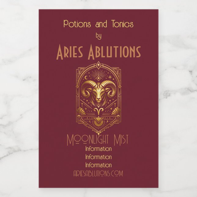Create Your Own Elegant Gold Art Deco Aries Wine Label (Single Label)