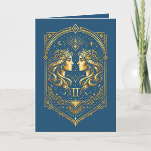 Create Your Own Elegant Gold Art Deco Gemini Holiday Card
