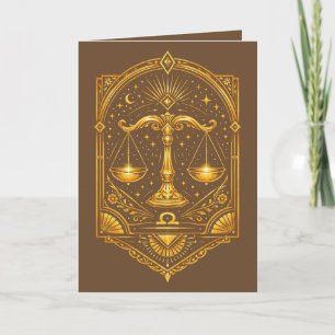 Create Your Own Elegant Gold Art Deco Libra Holiday Card
