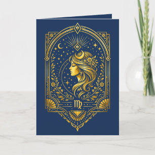 Create Your Own Elegant Gold Art Deco Virgo Holiday Card
