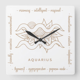 Create Your Own Elegant Gold & White Aquarius Square Wall Clock