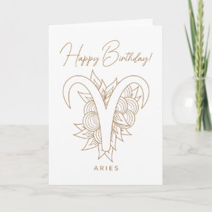 Create Your Own Elegant Gold & White Aries Zodiac Holiday Card