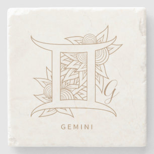 Create Your Own Elegant Gold & White Gemini Stone Coaster