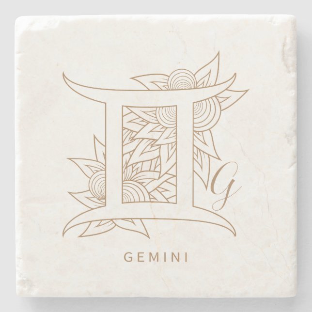 Create Your Own Elegant Gold & White Gemini Stone Coaster (Front)