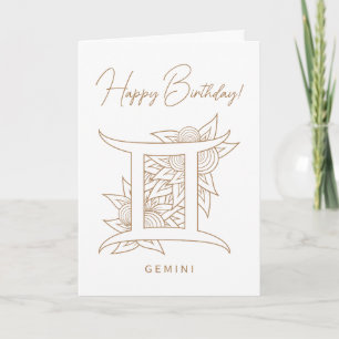 Create Your Own Elegant Gold & White Gemini Zodiac Holiday Card