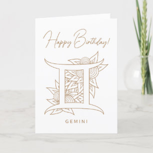Create Your Own Elegant Gold & White Gemini Zodiac Holiday Card