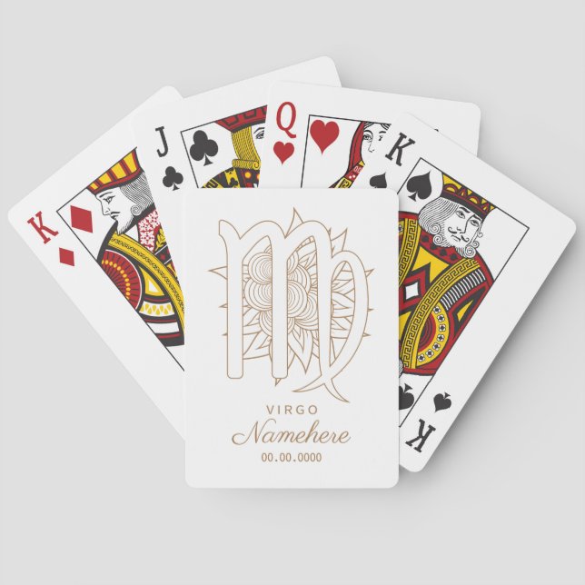 Create Your Own Elegant Gold & White Virgo Zodiac Playing Cards (Back)