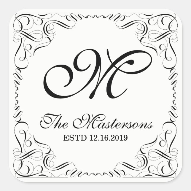 Create Your Own Elegant Graceful Wedding Monogram Square Sticker (Front)