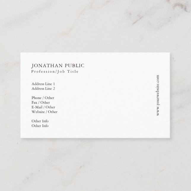 Create Your Own Elegant Modern White Clean Design Business Card (Front)