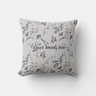 Create Your Own Elegant Red Holly Grey Cushion