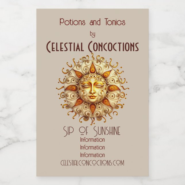 Create Your Own Elegant Steampunk Sun Wine Label (Single Label)