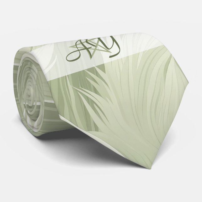 Create Your Own Elegant Wavy Green Feathers Tie (Rolled)