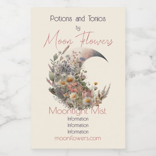 Create Your Own Elysian Floral Crescent Moon Wine Label (Single Label)