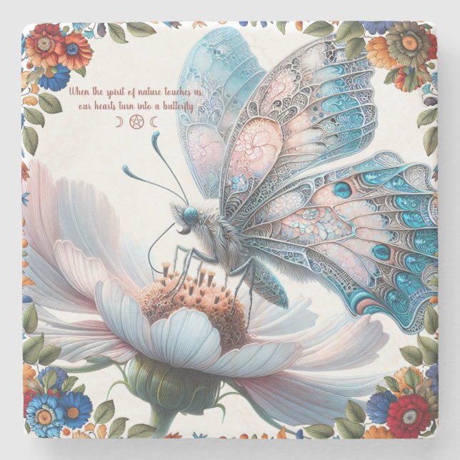 Create Your Own Enchanted Floral Butterfly Stone Coaster (Front)