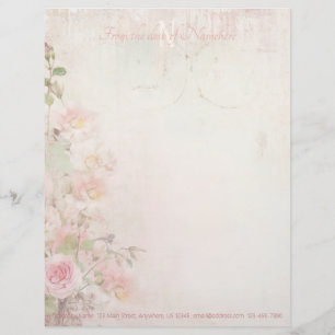 Create Your Own Enchanted Shabby Chic Pink Flowers Custom Letterhead
