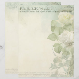 Create Your Own Enchanting White Roses Stationery Custom Letterhead