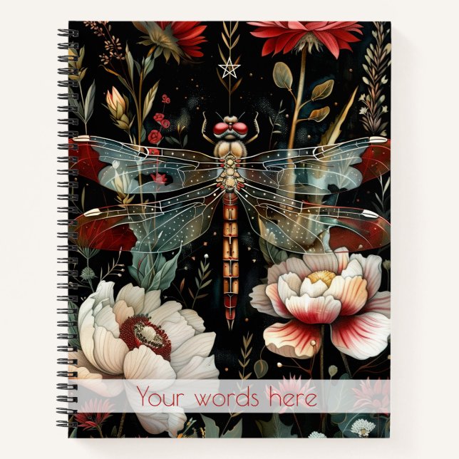 Create Your Own Ethereal Teal Red Dragonfly Garden Notebook (Front)