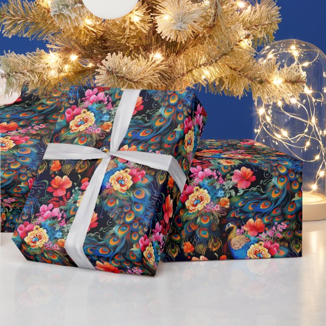 Create Your Own Exotic Peacock Garden Wrapping Paper (Holidays)