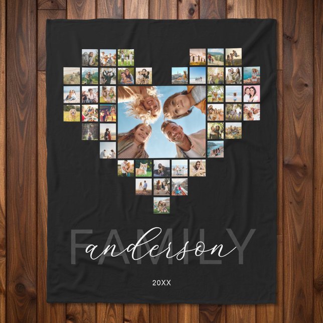 Create Your Own Family Heart Shaped Photo Collage Fleece Blanket (Creator Uploaded)