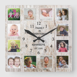 Create Your Own Family Name 12 Photo Collage Frame Square Wall Clock