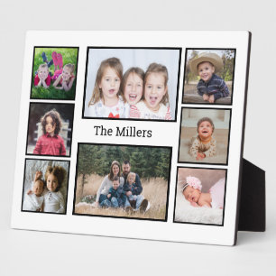 Create Your Own Family Name 8 Photo Collage White Plaque
