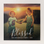 Create your own family photo Blessed name script Jigsaw Puzzle<br><div class="desc">Make your own most beautiful family photo,  Blessed script puzzle.
Custom photo jigsaw puzzle
You can personalise it and add your most beautiful photo,  text,  name and year. Great fun !</div>