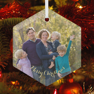 Create Your Own Family Photo Christmas Hexagon Glass Tree Decoration