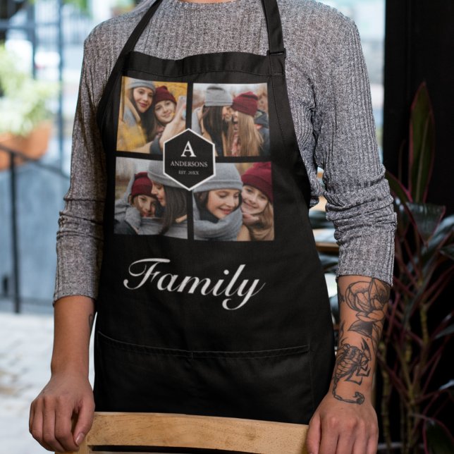Create Your Own Family Photo Collage Black Apron (Creator Uploaded)