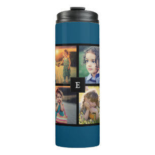 Create your own family photo collage blue thermal tumbler