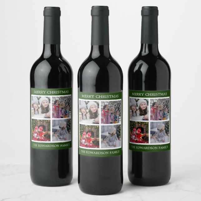Create your own family photo collage Christmas Wine Label (Bottles)