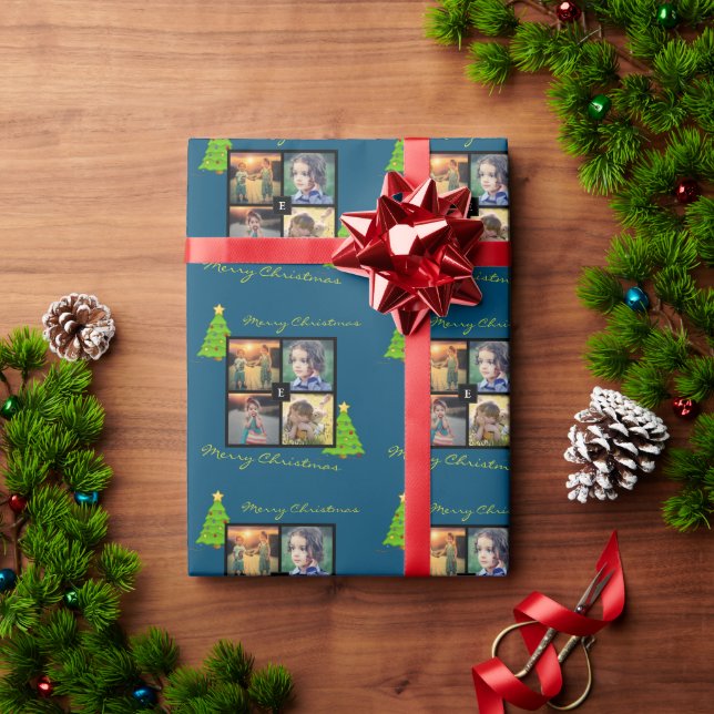 Create your own family photo collage christmas wrapping paper (Holiday Gift)