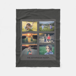 Create your own family photo collage dark grey fleece blanket