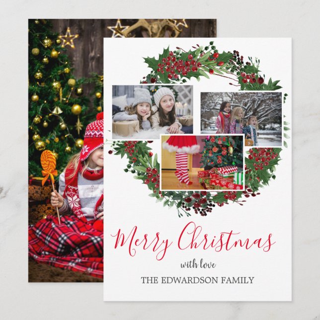 Create your own family photo collage Merry Holiday Card (Front/Back)