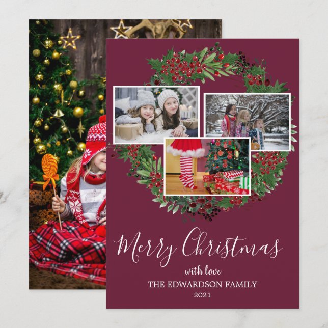 Create your own family photo collage Merry Holiday Card (Front/Back)