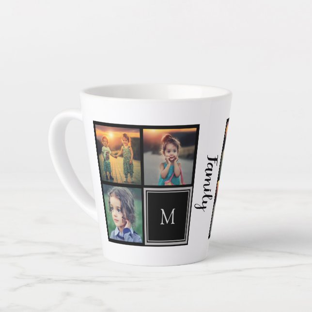 Create your own family photo collage monogram latte mug (Left Angle)