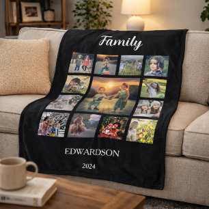Create your own family photo collage monogram name fleece blanket