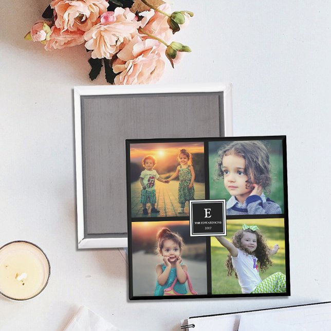 Create your own family photo collage monogrammed magnet (Create your own family photo collage monogrammed magnet.)