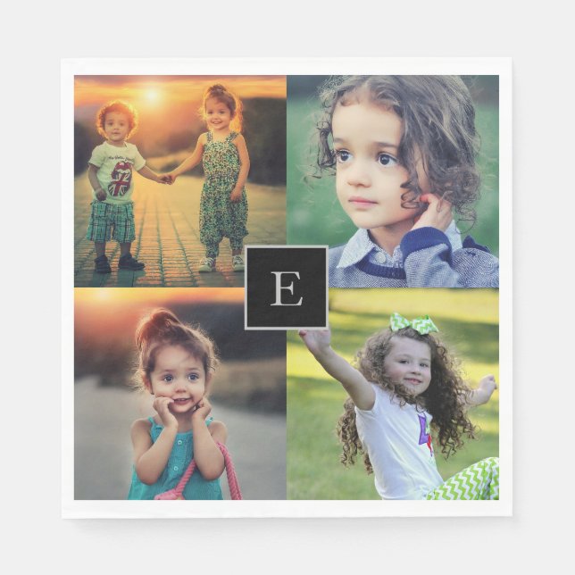 Create your own family photo collage monogrammed napkin (Front)