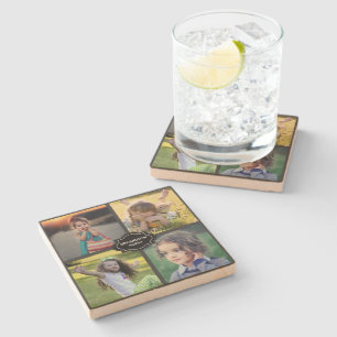 Create your own family photo collage monogrammed stone coaster