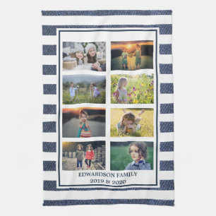 Create your own family photo collage striped tea towel