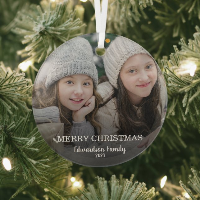 Create your own family photo Merry Christmas Glass Tree Decoration (Insitu)